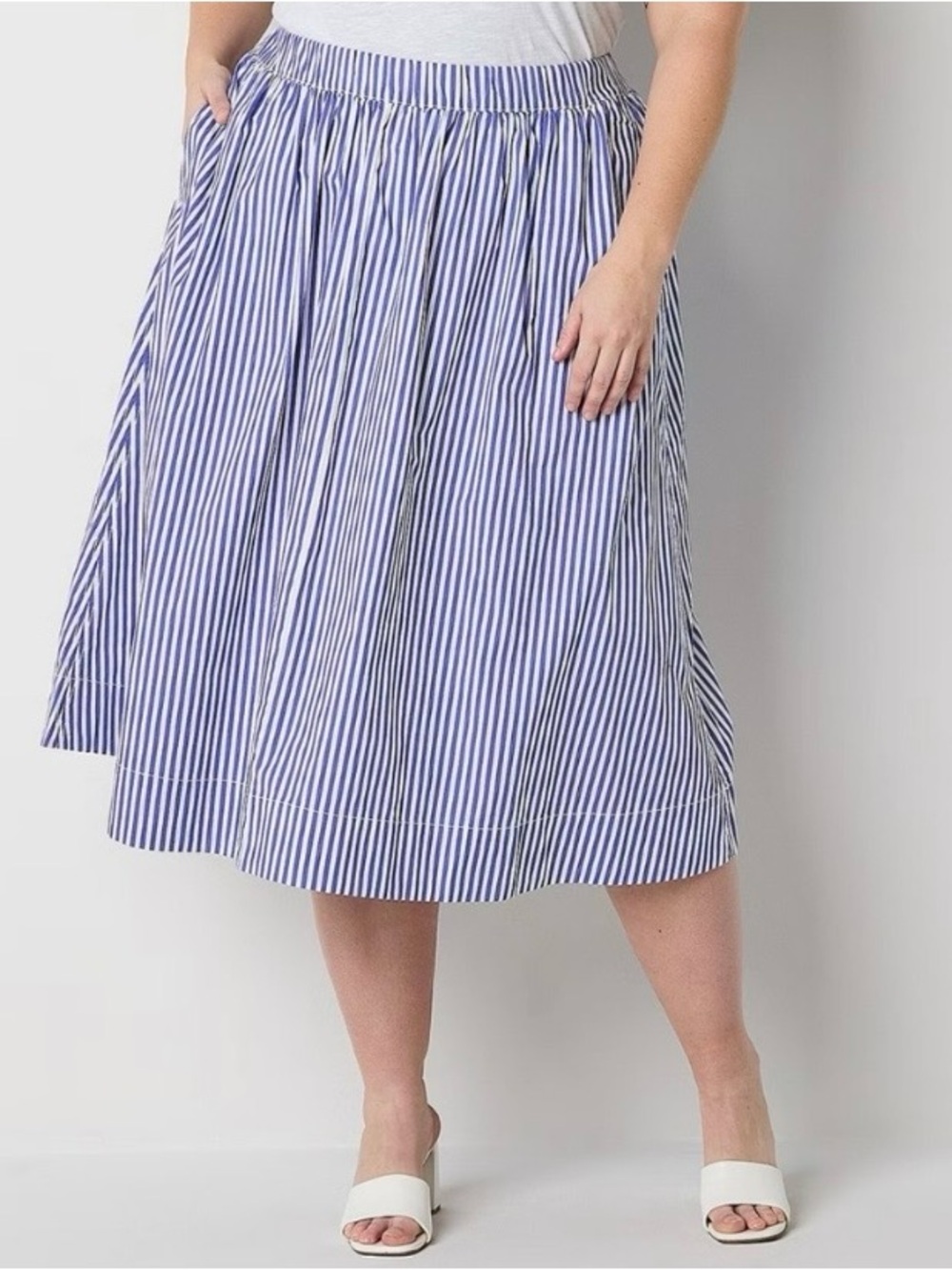 St Johns Bay Plus Size Knee Length Blue White A Line Pocket Skirt 3X NWT